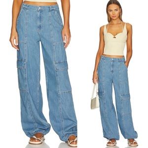 NWT SIMKHAI Calista Cargo Denim Pants Wide Leg Baggy Jeans Size M Revolve Y2K